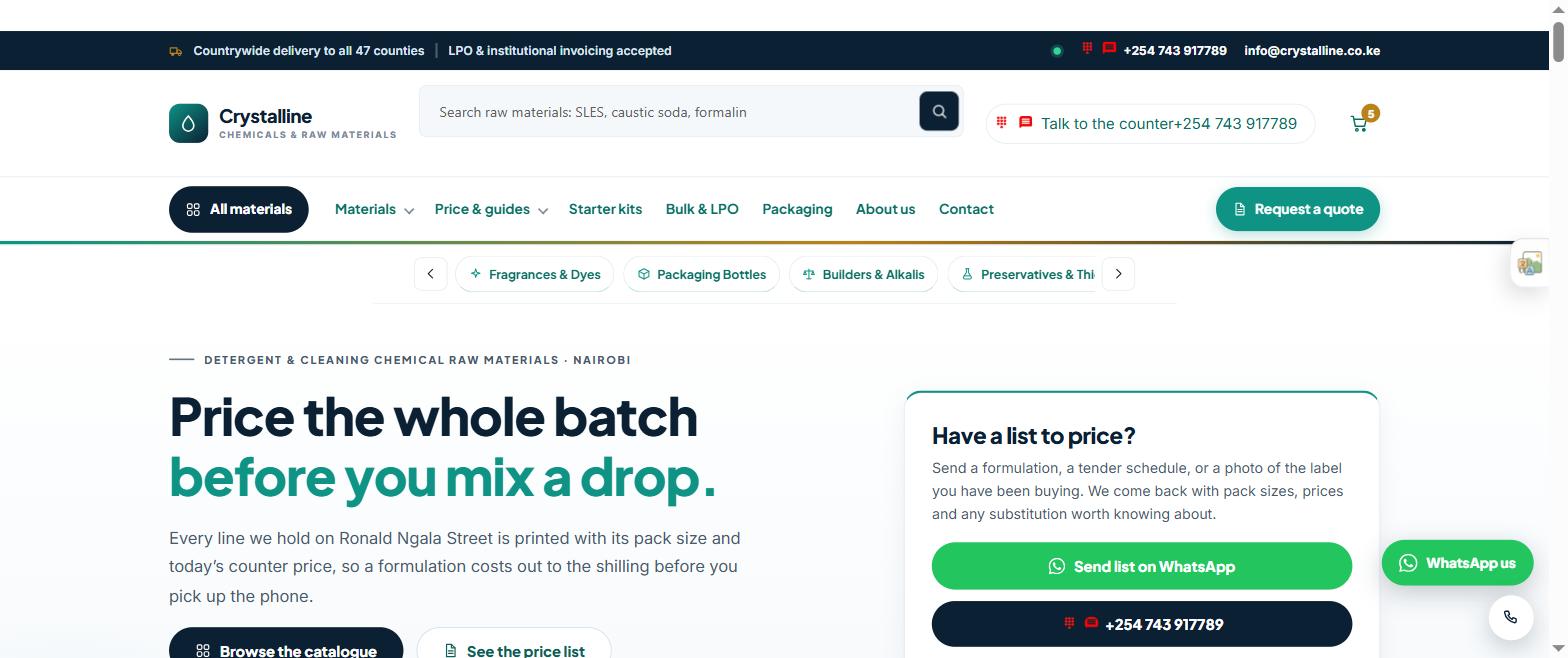 ecommerce website Kenya example: the Crystalline homepage built by Growth Catalyst