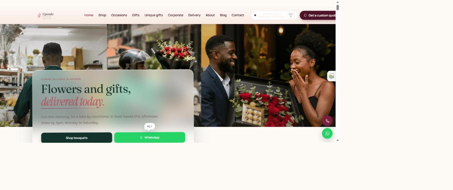 lead generation Kenya example: the Upendo Blooms homepage built by Growth Catalyst