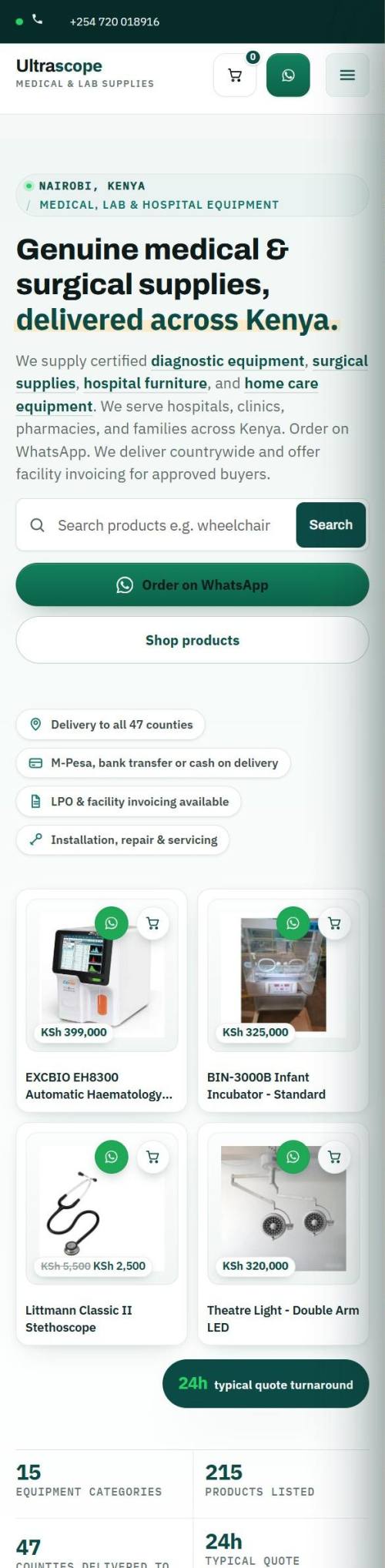 The ultrascopemedical.co.ke website as it looks on a phone